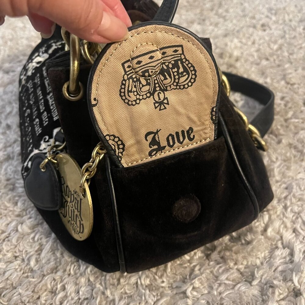 Juicy Couture P&G “Once Upon a Time” Royal Juicy Daydreamer Black Velour Hobo - Picture 7 of 16